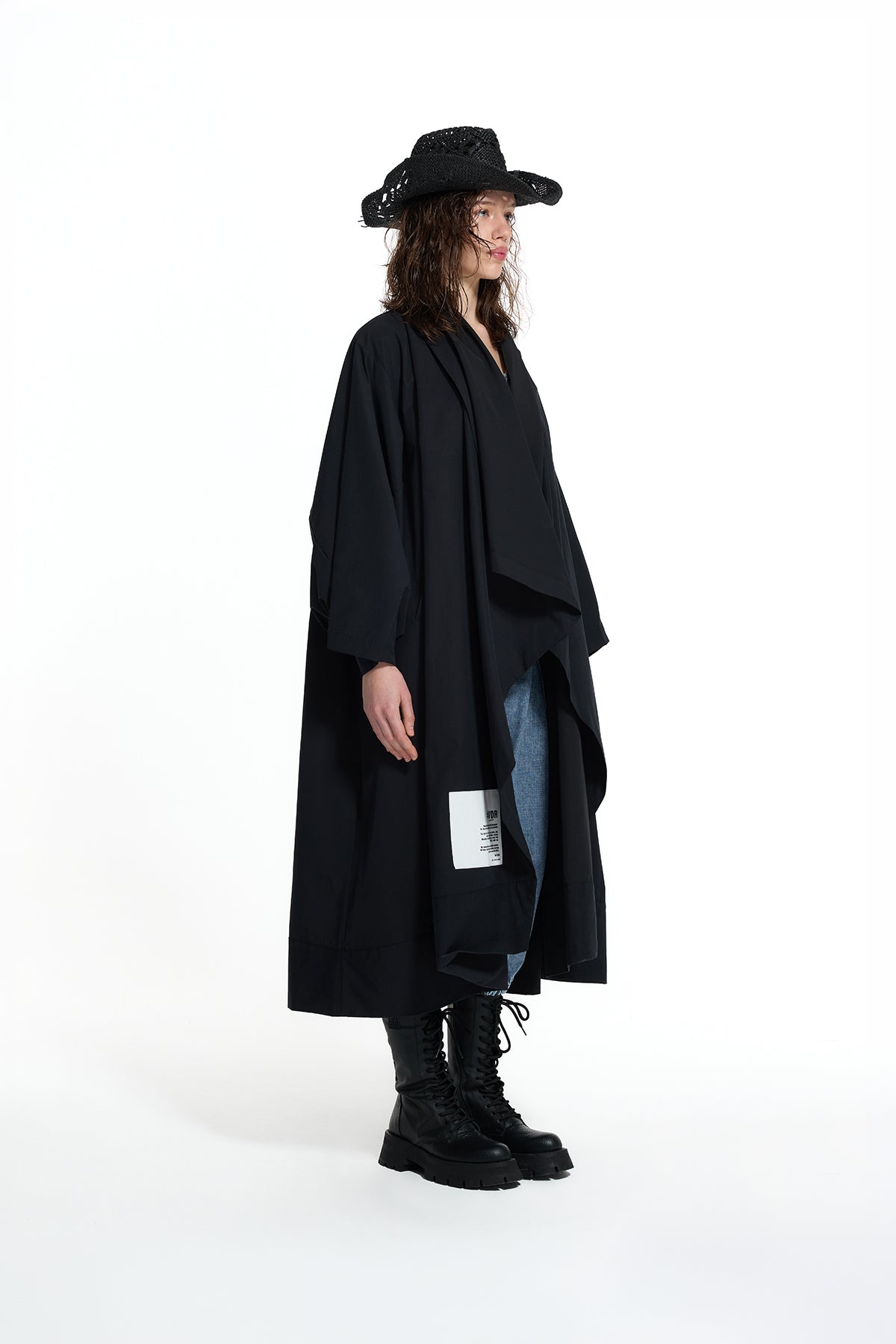 Black Asymmetric Shawl Collar Trench Coat 19146