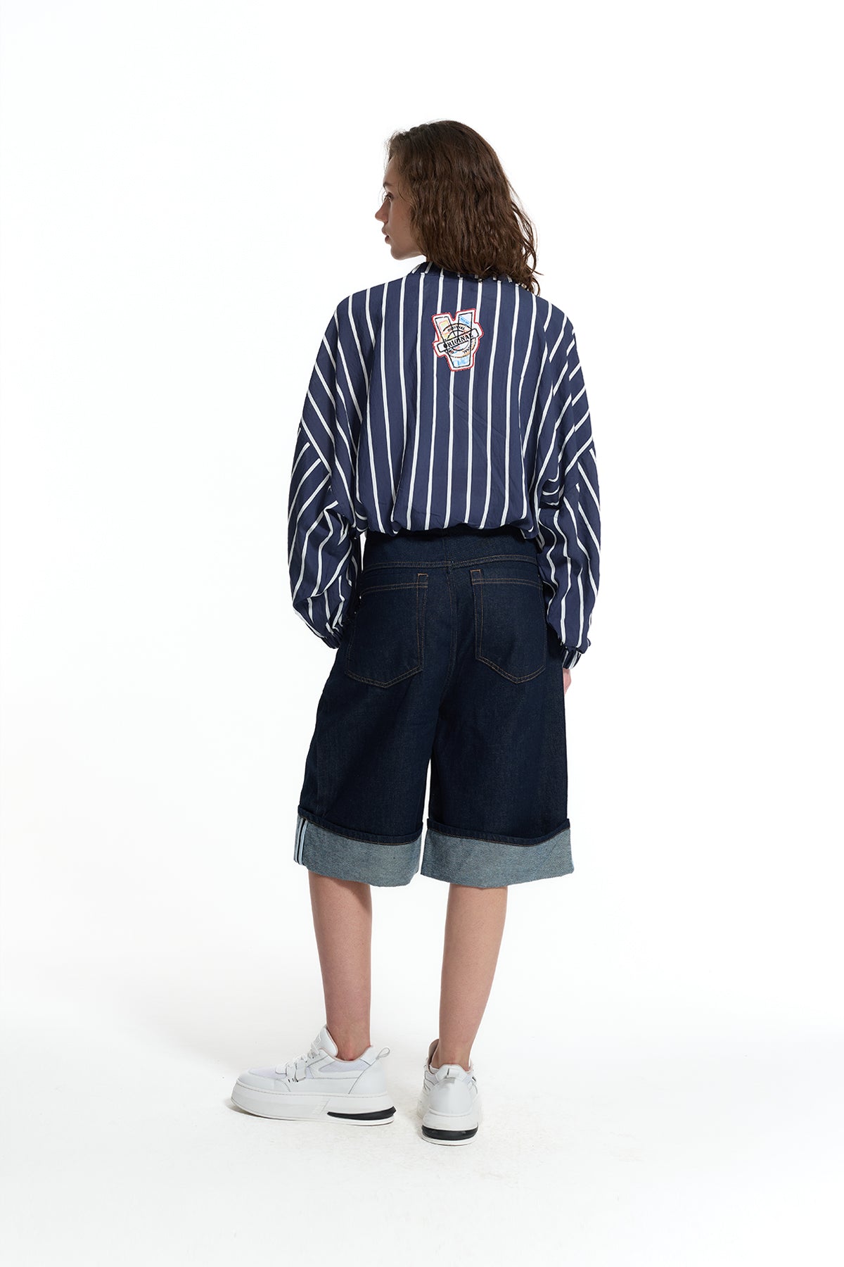 Blue White Embroidered Bomber Jacket 19150