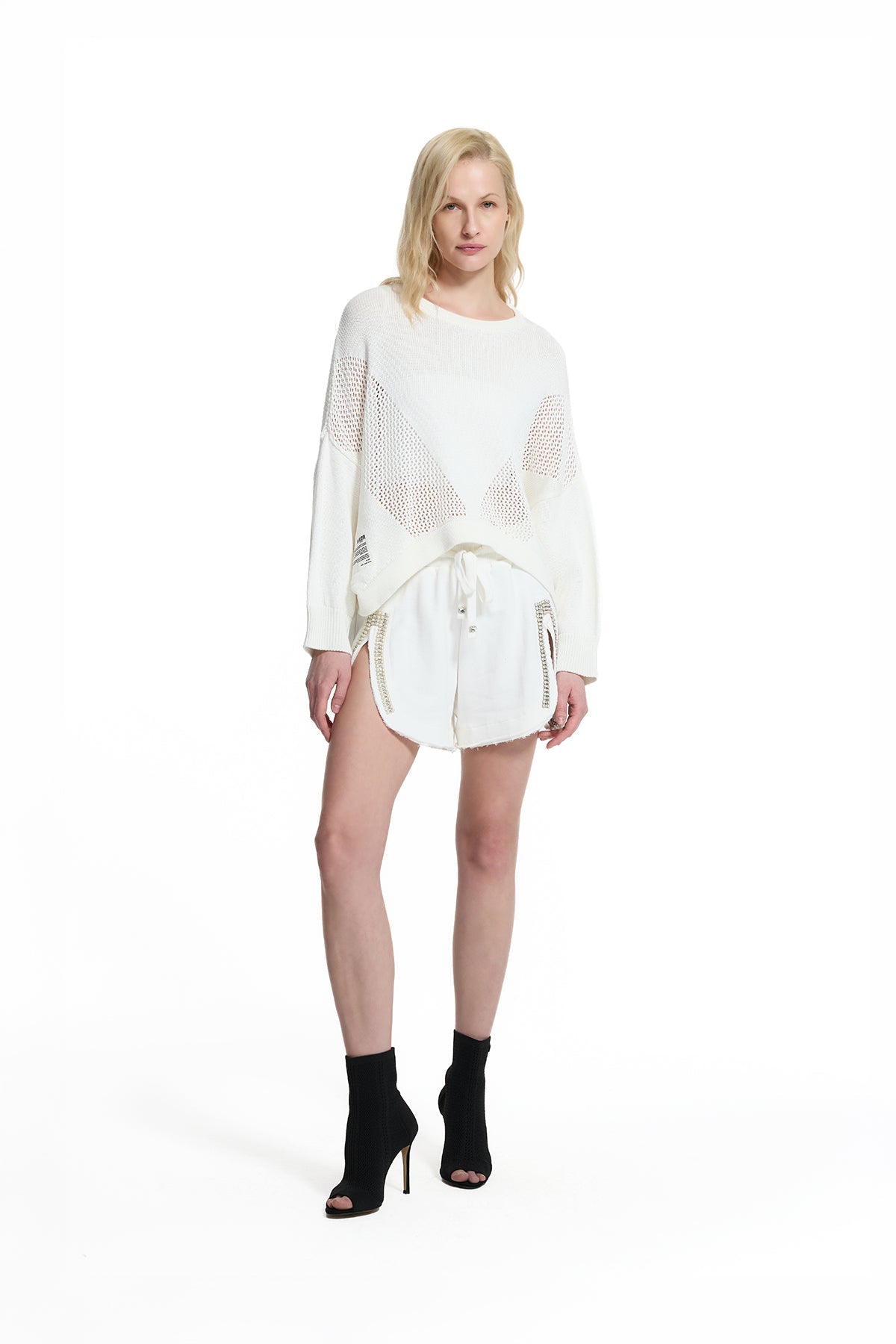 Off White Openwork Crew Neck Knit Sweater 19166