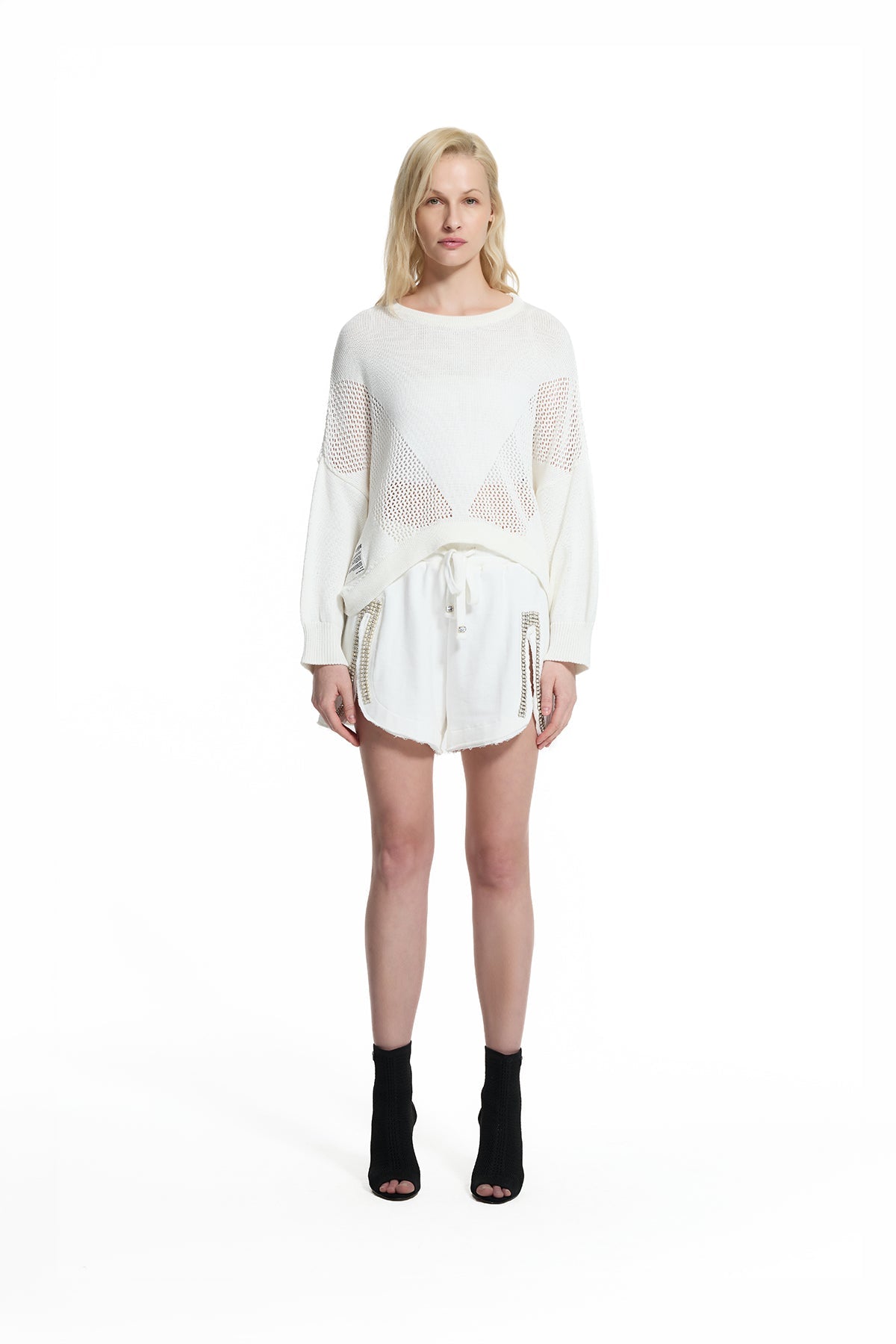 Off White Openwork Crew Neck Knit Sweater 19166
