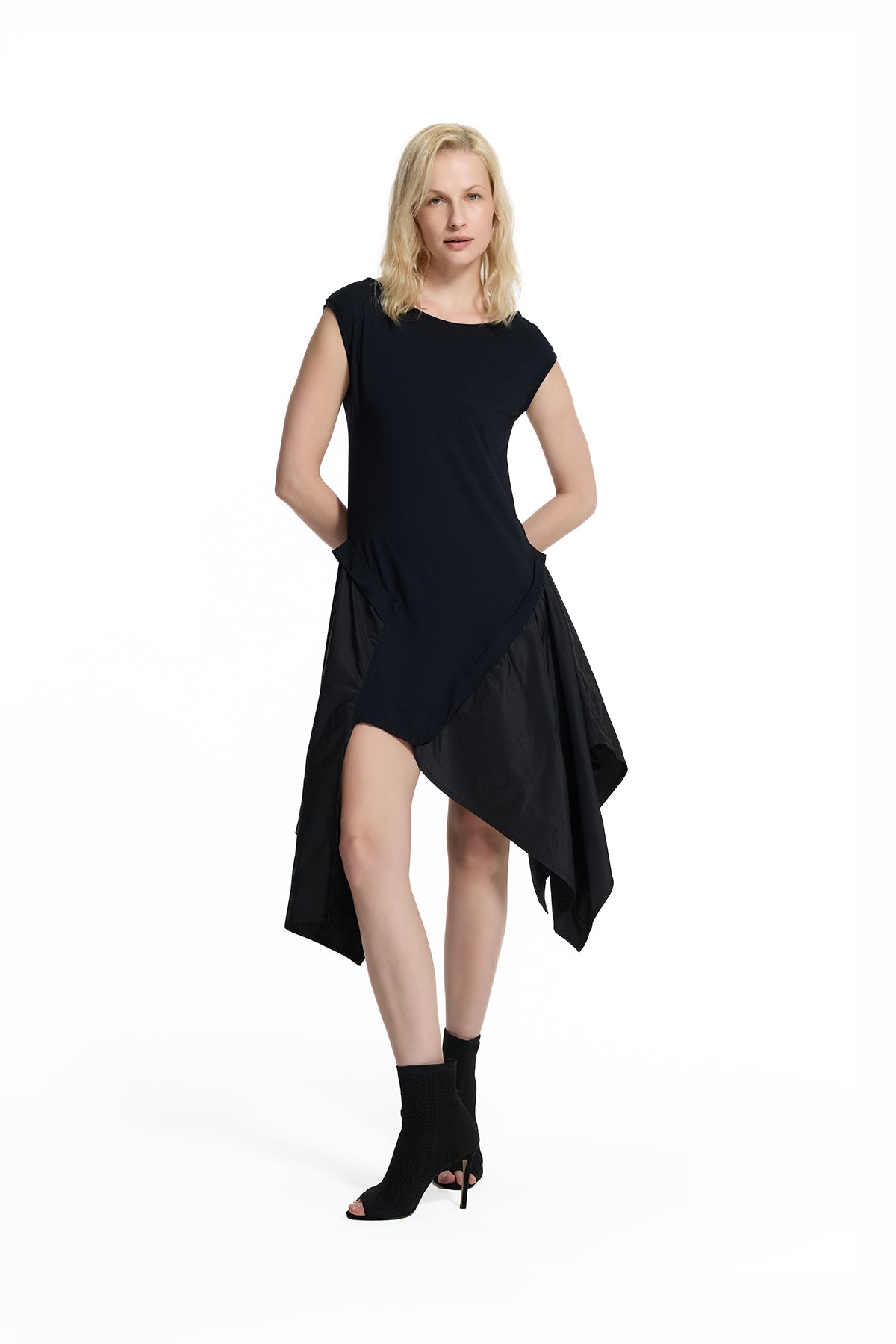 Black Asymmetric Layered Midi Dress 19191