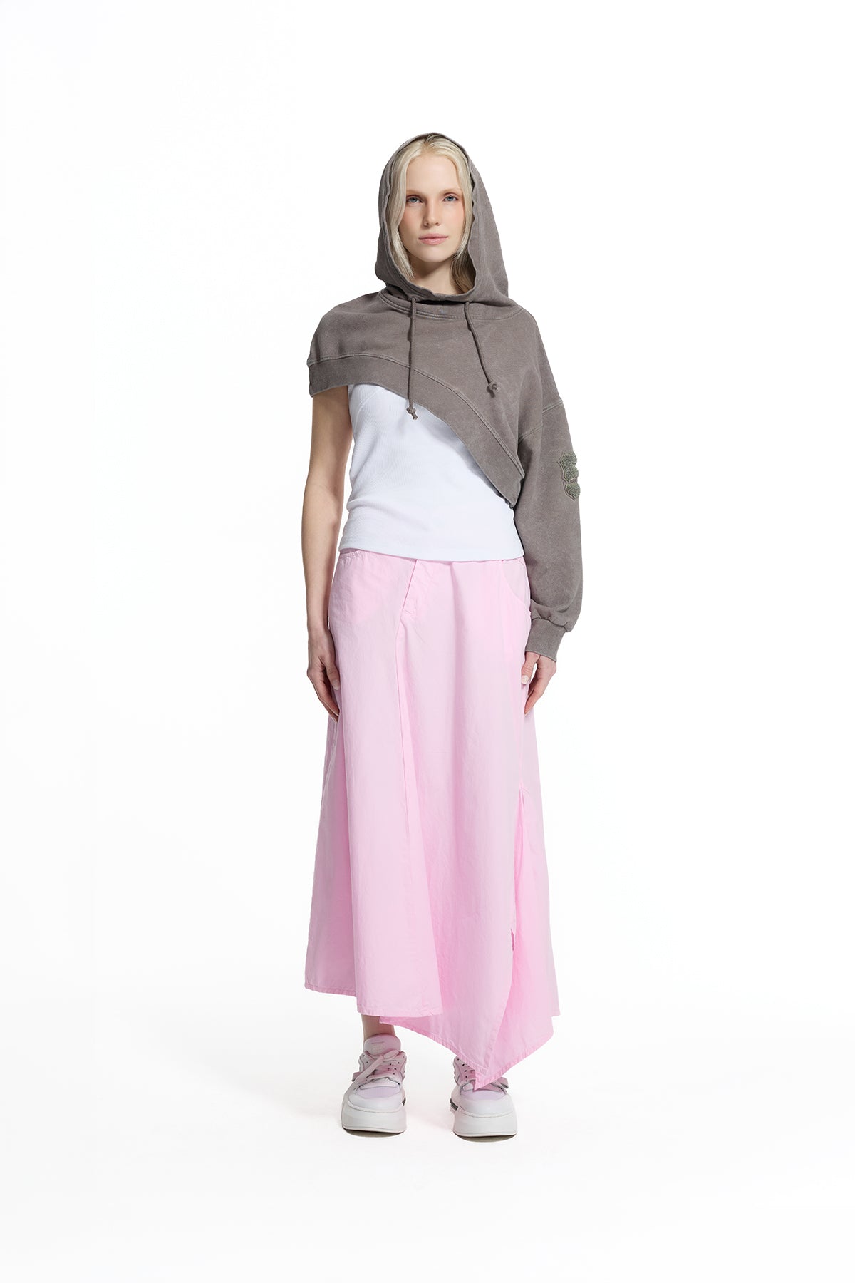 Mink Beige Asymmetric One Sleeve Sweatshirt 19197