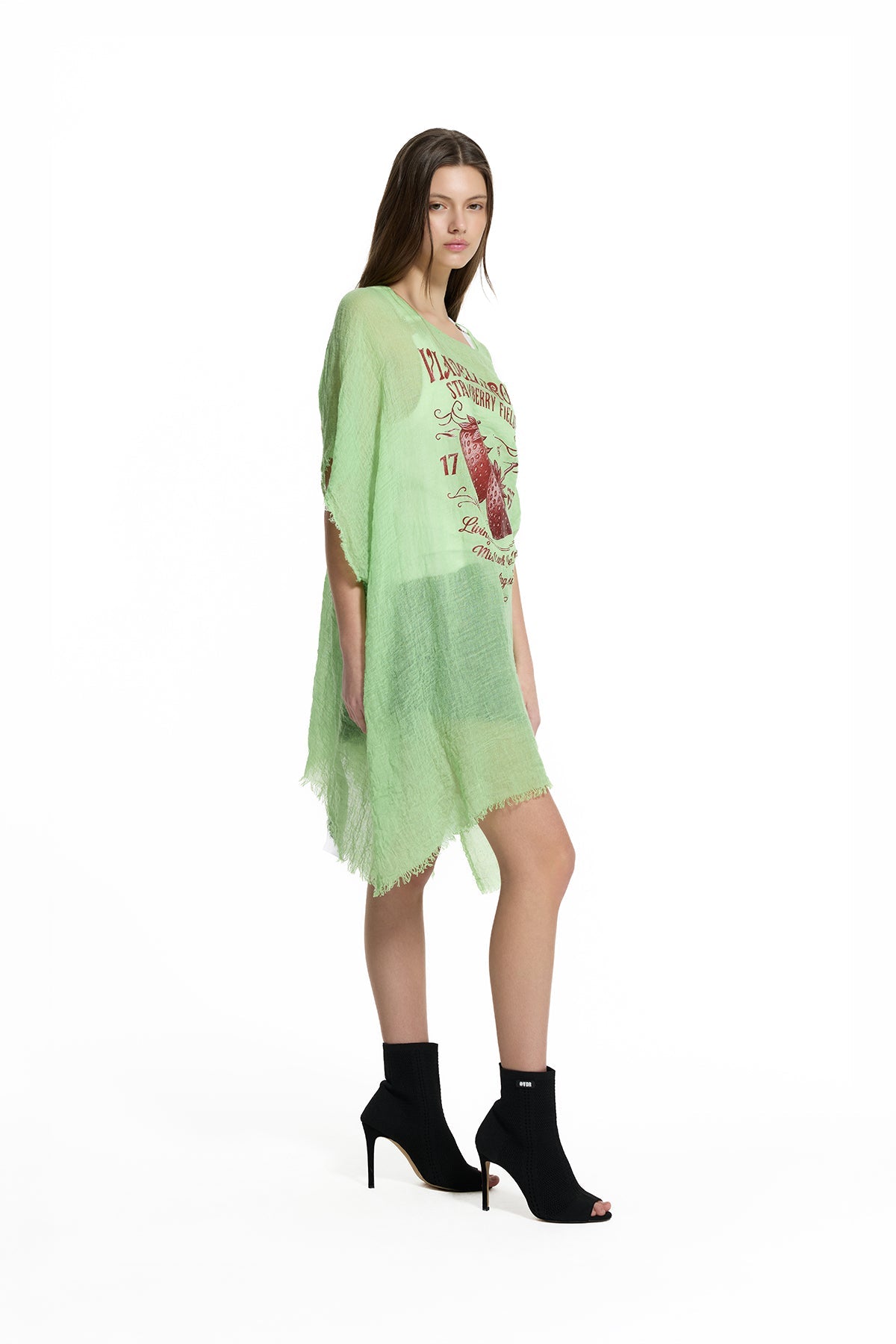 Pistachio Green Strawberry Print Oversize Pareo 19212