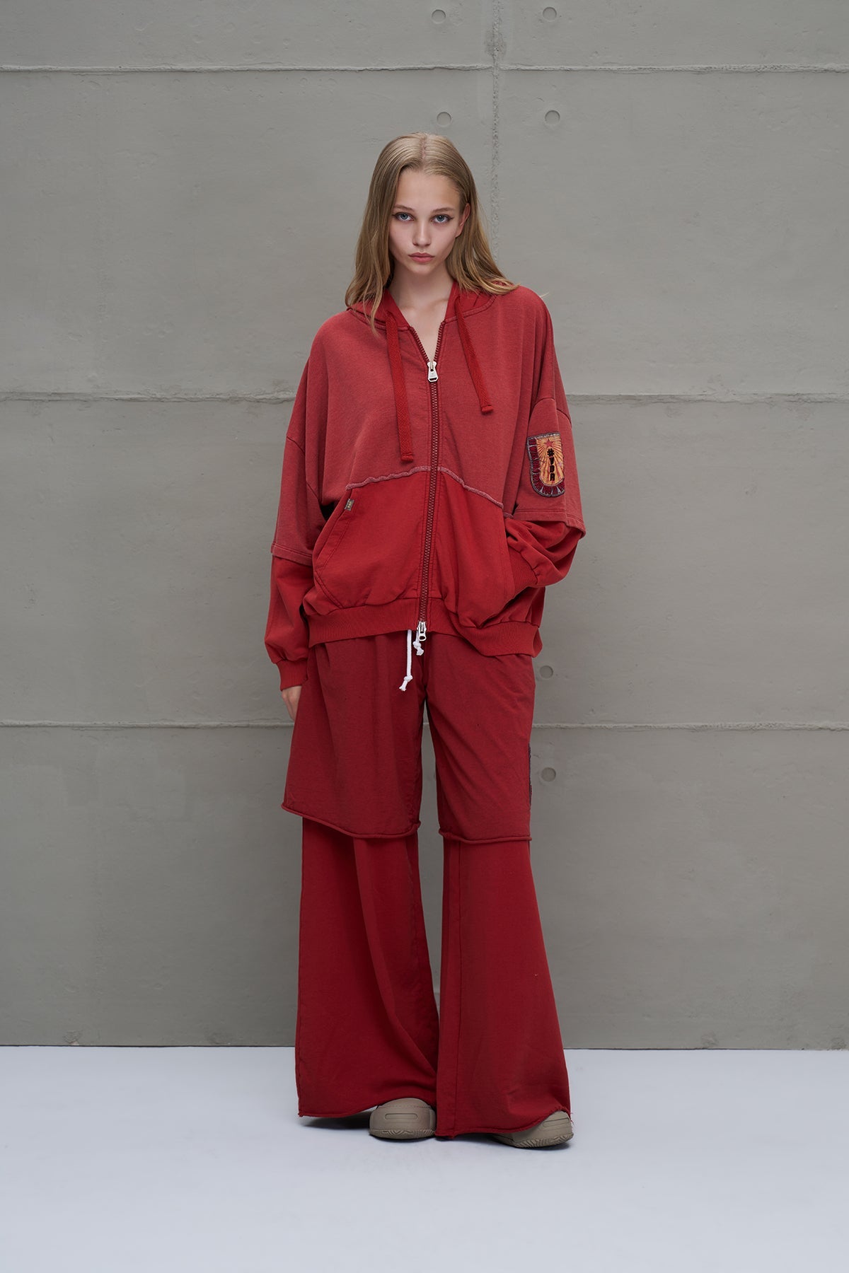 Maroon Wide-leg Oversize Trousers 18040