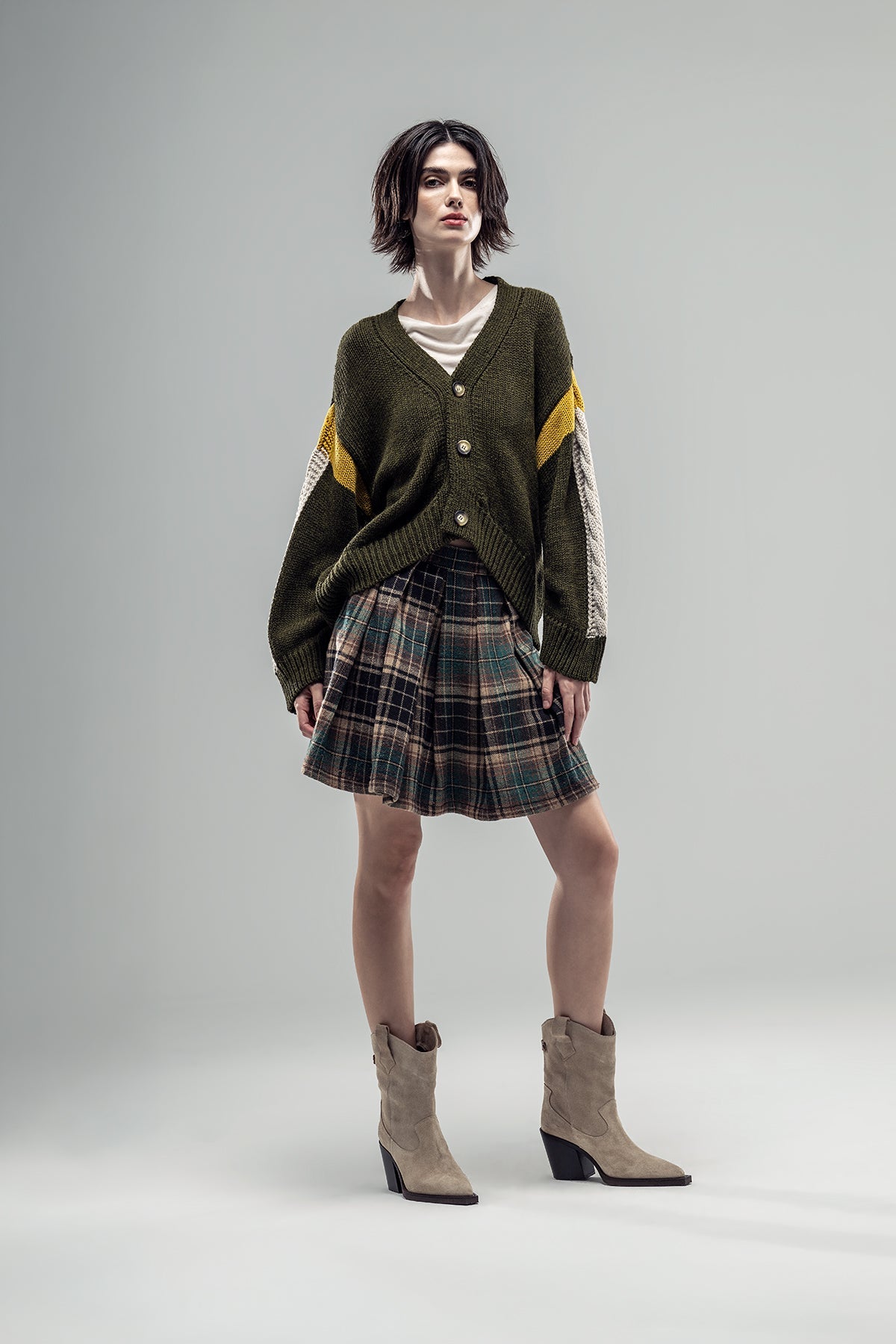 Khaki Melange Knit Cardigan 20282
