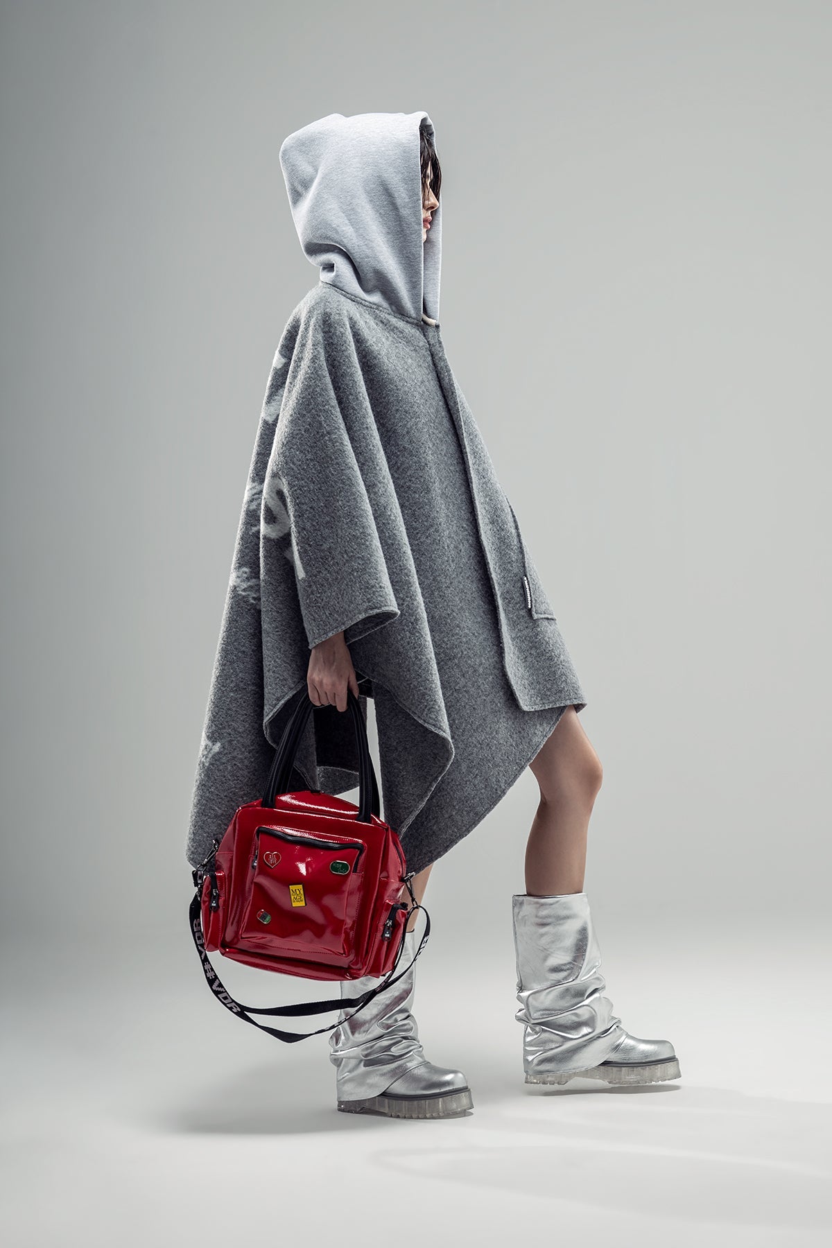 Grey Melange Poncho 20327